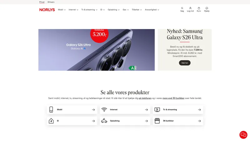 Norlys hjemmeside screenshot 2026
